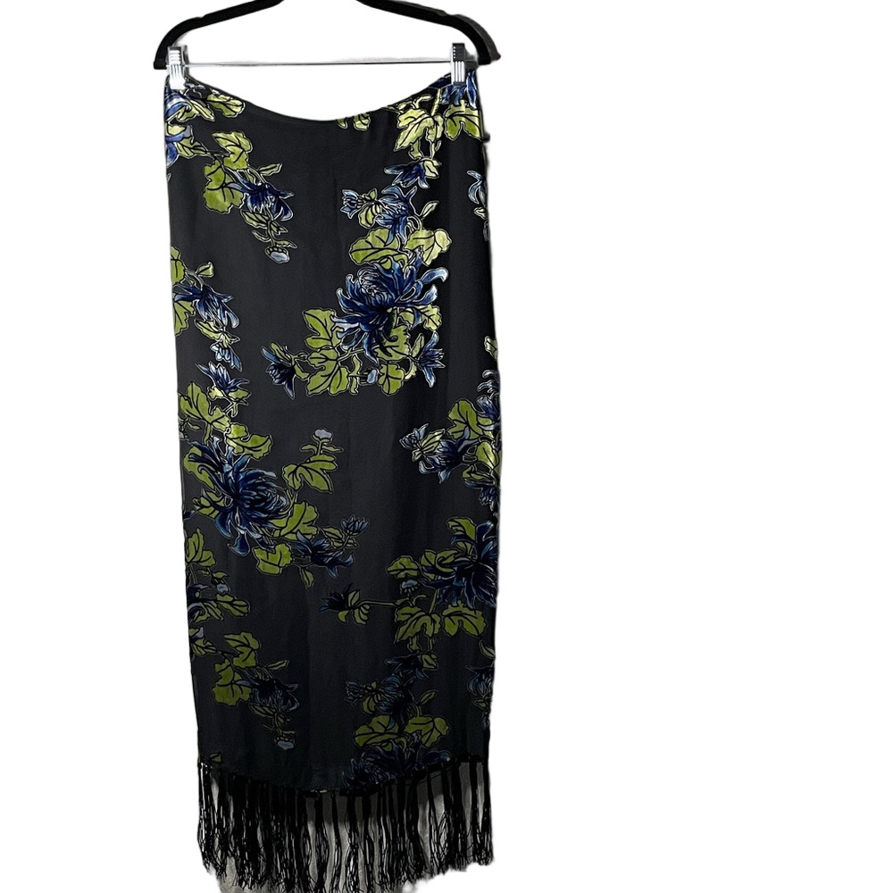 NWT Kelly and Diane burnout mum velvet fringe silk boho resort skirt size 12